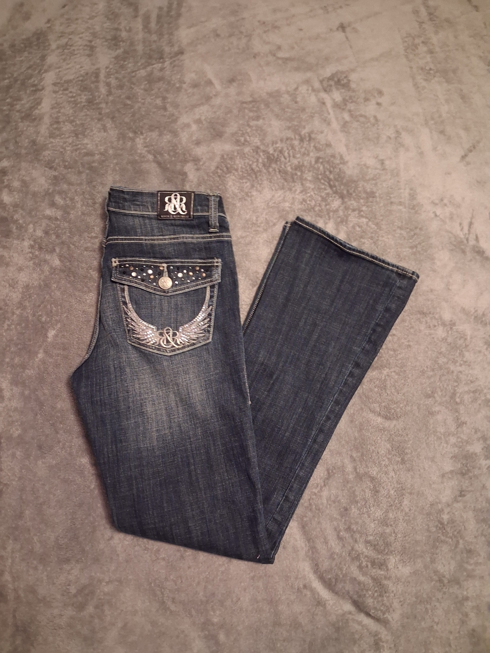 Rock & Republic Jeans /Womens/Bootcut Dark Blue with Embroidered Pocket 10m